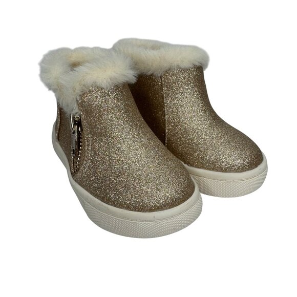 Kelly & Katie Lil Karina Toddler 5T Gold Glitter Ankle Boot Faux Fur Side Zipper - Picture 1 of 9